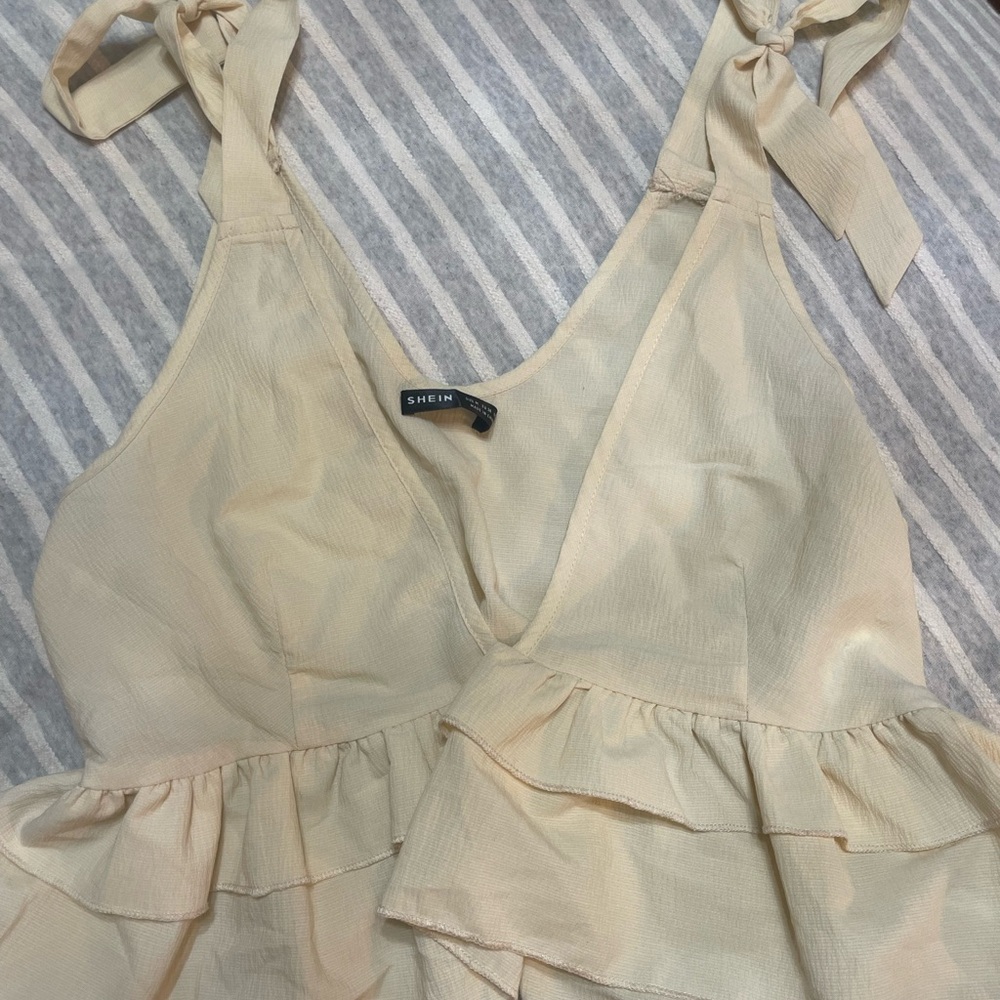 SHEIN Light Yellow Ruffle Tie-Strap Top